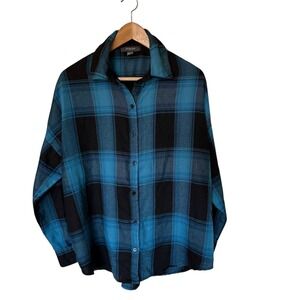 Primark Womens Blue Black Plaid Button Down Shirt Long Sleeve Size 8 US